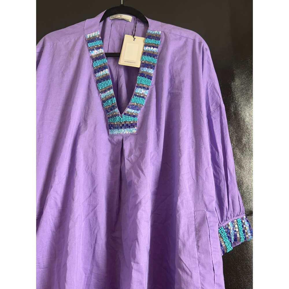 Lola Casademunt Purple Beaded Linen Tunic Dress LS2516067.085.M Lila NWT‎ M